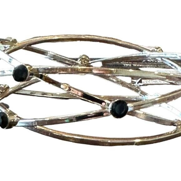Silver Tone Intertwined Bracelet With Black Stone Accents - Picture 4 of 5
